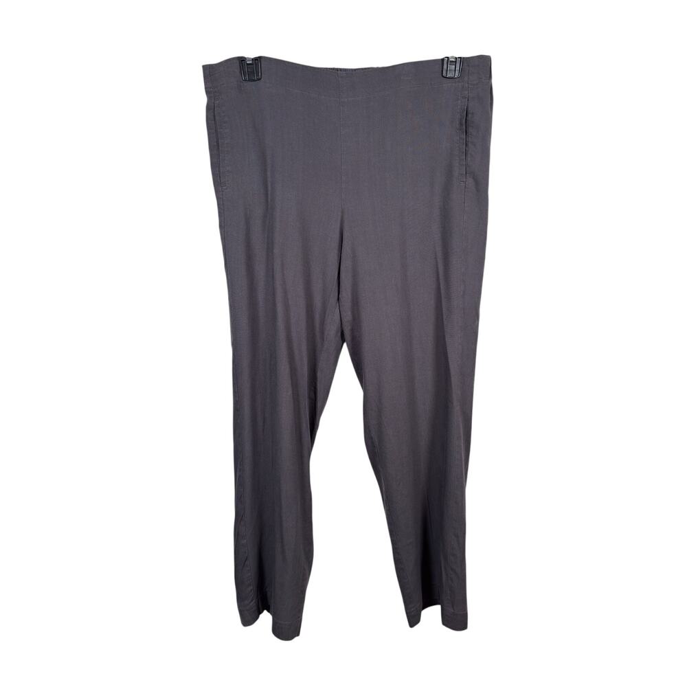 J. Jill Pants Womens 14 Gray Straight Pull-On Linen Blend Flat Front Elastic